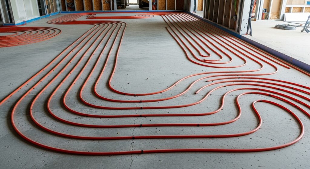 An flooring with underfloor heating pipes