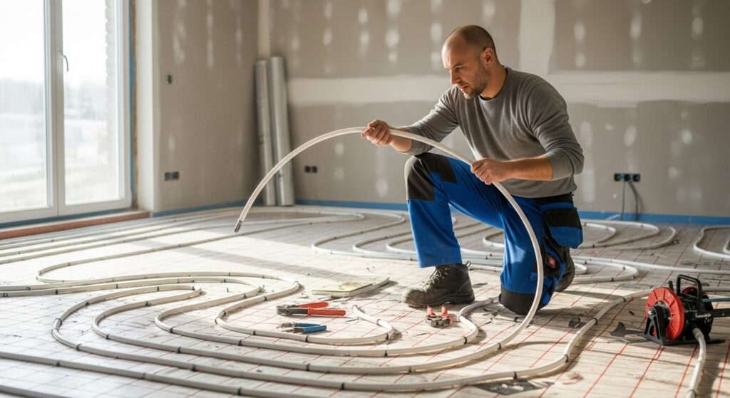 Underfloor heating pipe installation